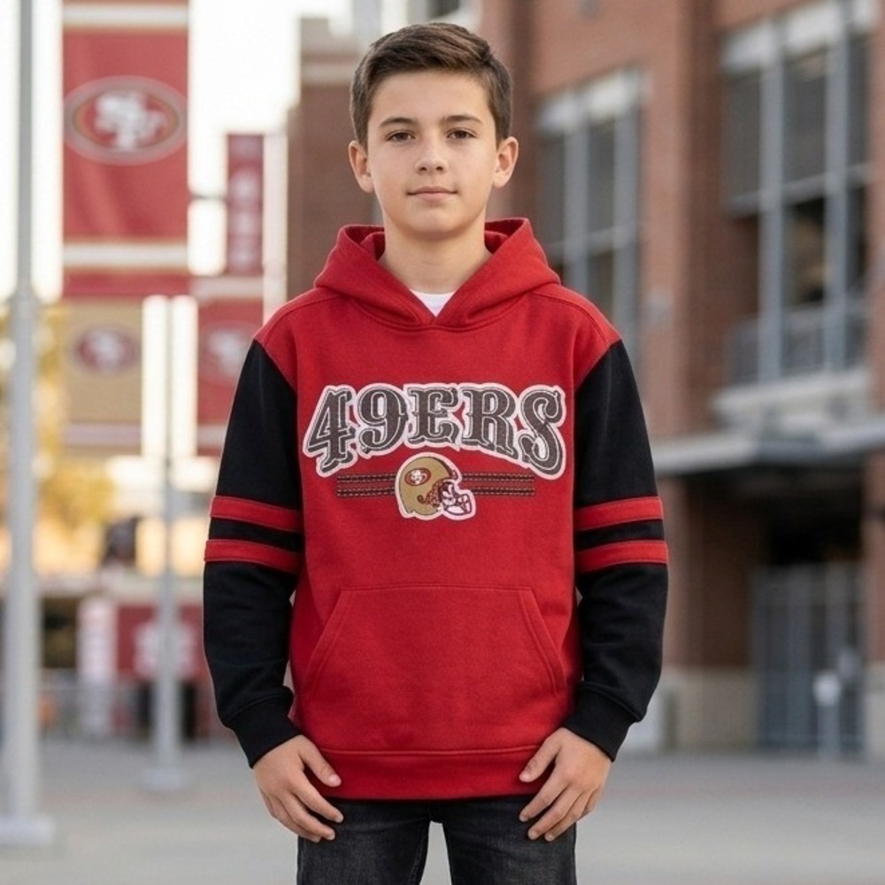 NFL San Francisco 49ers Hoodie Sweatshirt Youth Small Black Red Cotton Outdoor